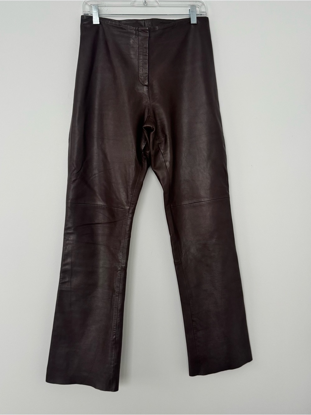 Vintage Dark Brown Genuine Leather Pants Womens M Straight Leg Flat Front Edgy